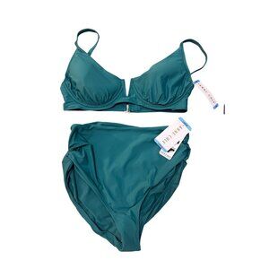NWT Anne Cole Ocean Green Women Bikini Swimsuit3 way bottoms  Size Large